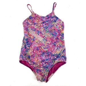 Speedo girl's Large Pink pattern‎ Thin Stap One piece Swimsuit